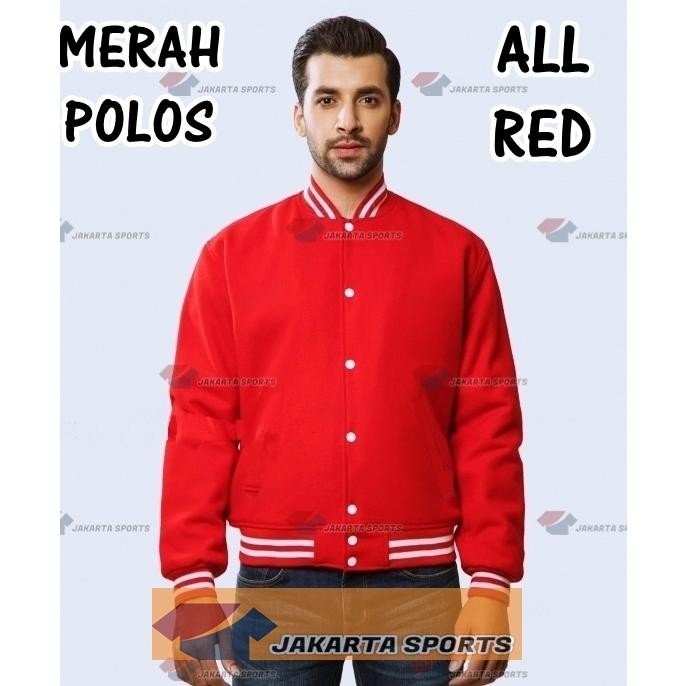 Jaket Merah Polos Baseball Pria Wanita Murah Bomber Jacket
