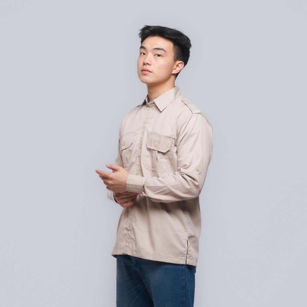 Baju Kemeja Pdl Lengan Panjang Pria Seragam Pakaian Kerja Dinas Lapangan Outdoor Gunung Warna Hijau 