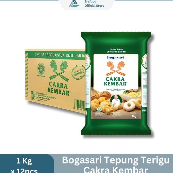 

Promo Bogasari Tepung Terigu Cakra Kembar 1 Kg - 1 Karton @12Pcs