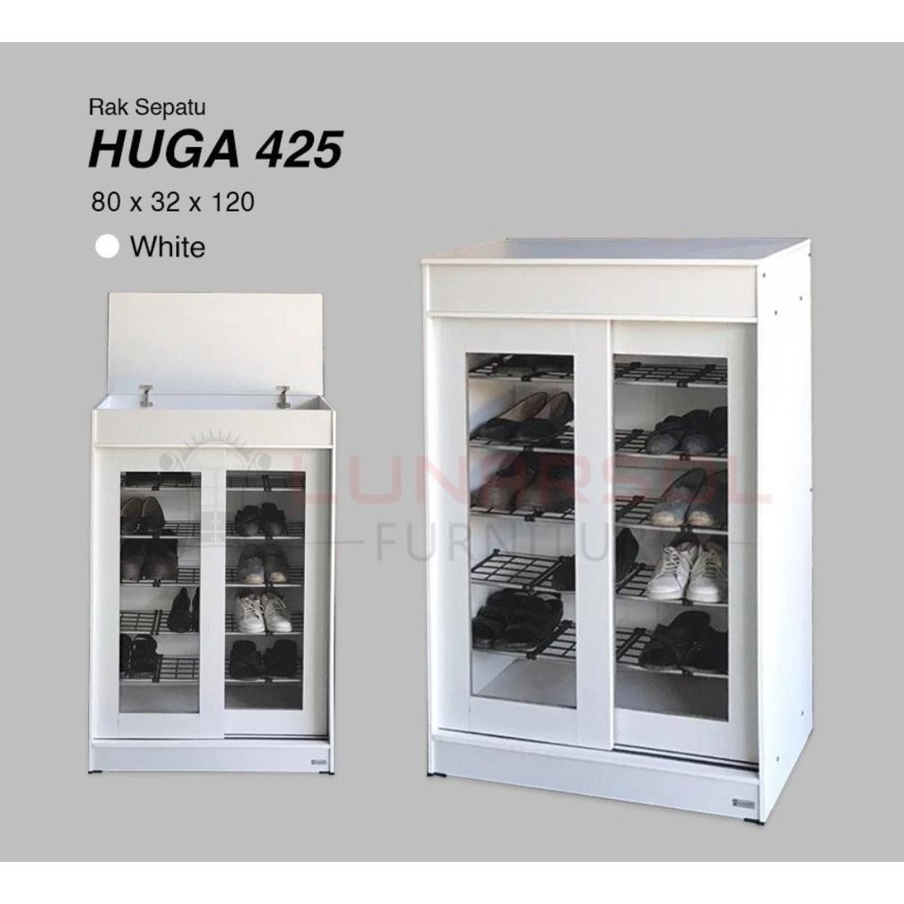 RAK SEPATU KAYU KACA PINTU SLIDING PINTU GESER HUGA 425 - 24 PASANG