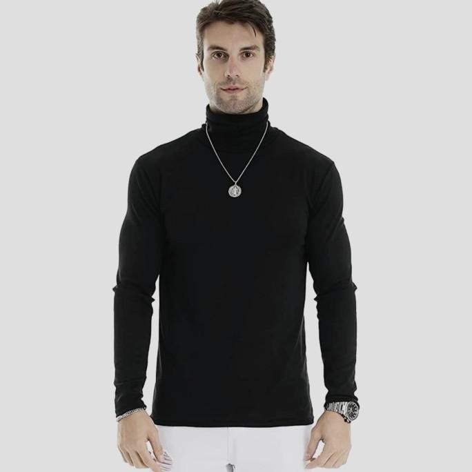 Sale Kaos Turtleneck Turtle Neck Pria Tangan Panjang Bahan Tebal Merah Marun