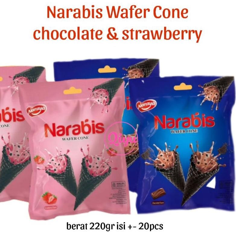 

Promo! He13 Narabis Wafer Cone 220gr - Naracone Cream Strawberry Coklat - Cemilan Cone Viral Murah Hemat