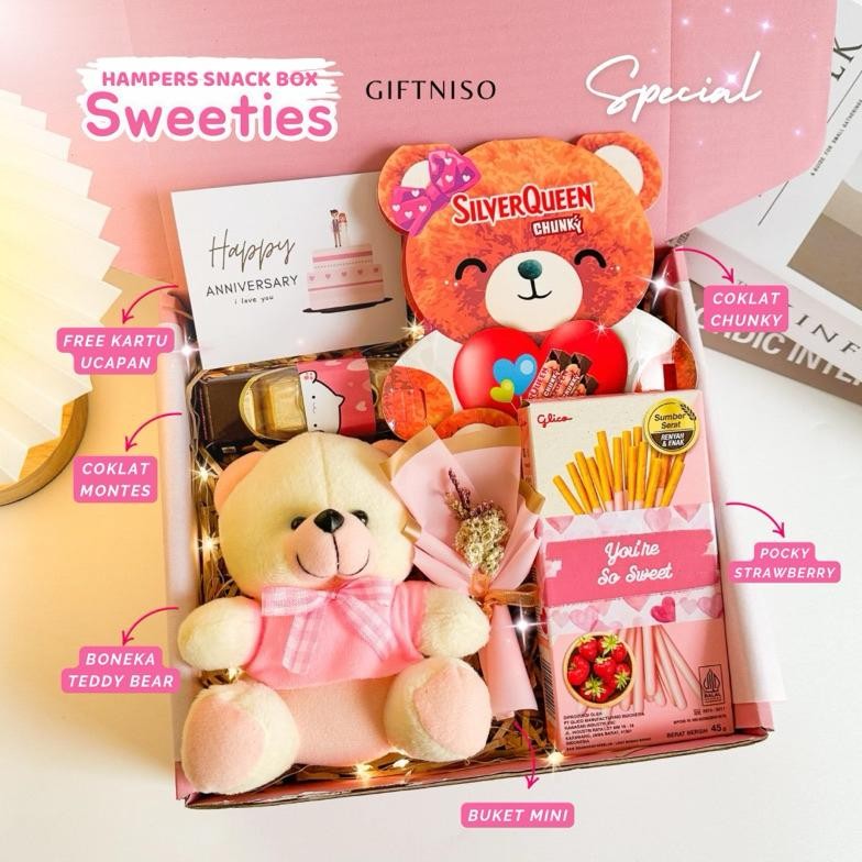 

Hampers Snack Box Kado Isi Coklat Silverqueen Pocky Kado Anniversary Hadiah Ulang Tahun Valentine Kombinasi Boneka