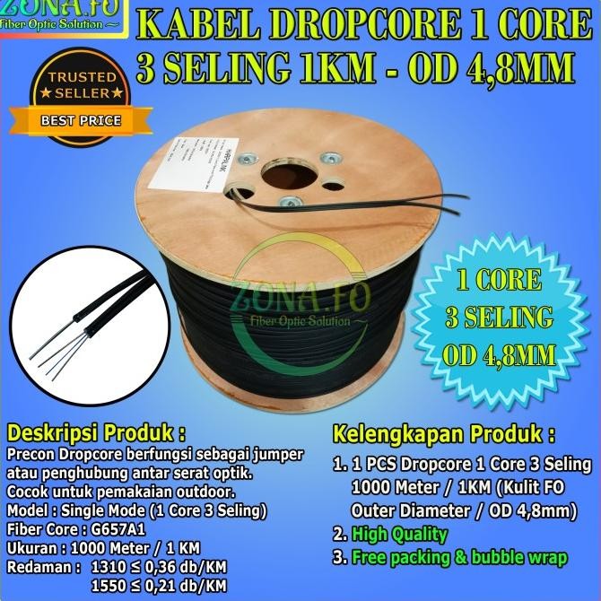 KABEL DROPCORE 1 CORE 3 SELING 1KM 1000M WIRE FIBER OPTIC FO 1000METER / KABEL DROPCORE 1 CORE DROPW
