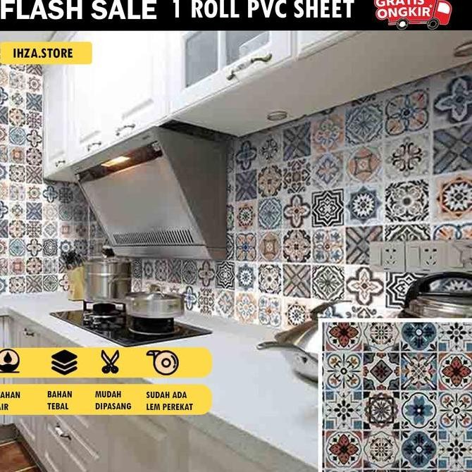 TERBARU STIKER DAPUR ANTI AIR DAN API MODEL KERAMIK PERCA ABU 60CM X 3M SOOKU STICKER DINDING MARMER