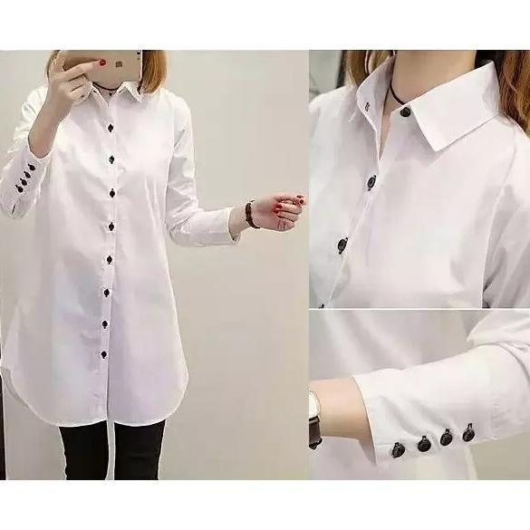 Promo Kemeja Kerja Hem Tunik Putih - Baju Atasan Wanita Formal Kantor