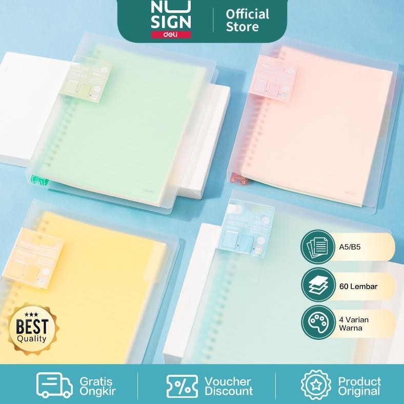 

Deli Loose Leaf Book / Binder A5/B5 Isi 60 Halaman Cover Transparan Warna Pastel QHA560 QHB560