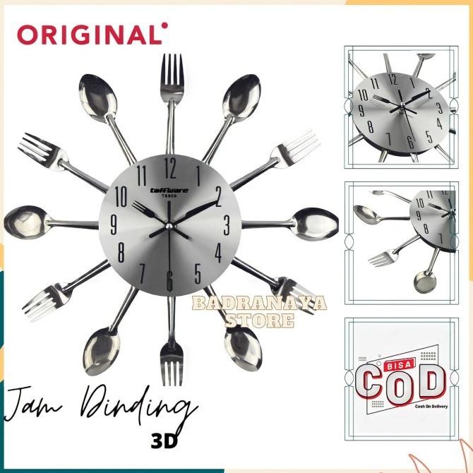 Jam Dinding Unik Model Sendok Garpu Jam Dinding Kreasi Dapur Silver 3D