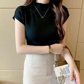 Sale Moodstyle // Bj1510 Atasan Inner Turtleneck Rajut Kerah Tinggi Baju Wanita Lengan Pendek Korea 