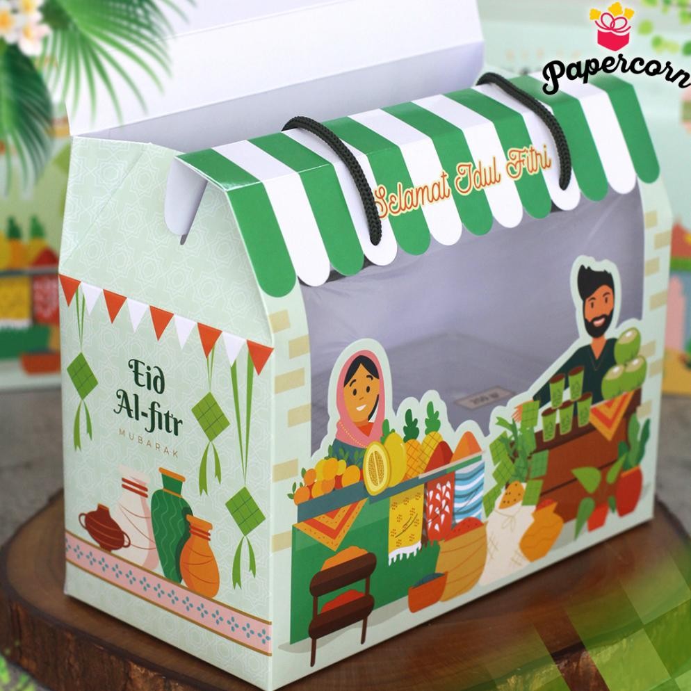 

10 Pcs Gable Box Idul Fitri - Box Lebaran Window Eid Market uk 24x12x14 cm +Free tag