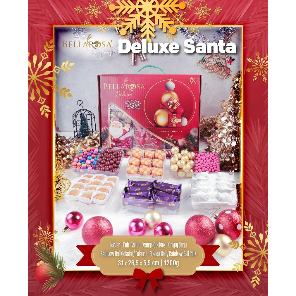 

Paket Hampers Natal kue kering cokelat premium Bellarosa Deluxe Grande Jolly Christmas Coklat