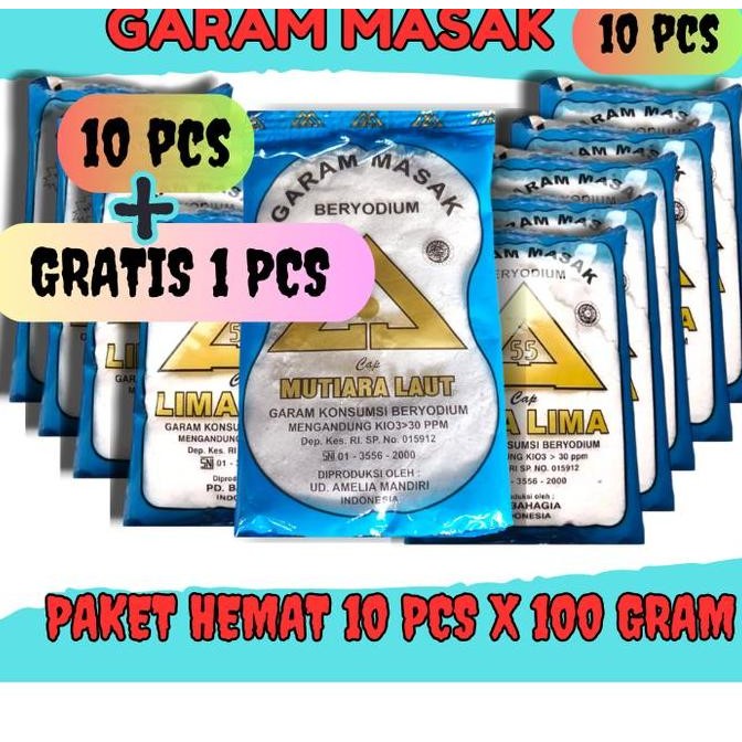 

10 GARAM + GRATIS 1 PCS murah 10 PCS GARAM DAPUR BERYODIUM 100 GRAM PAKET 10 PCS nUg