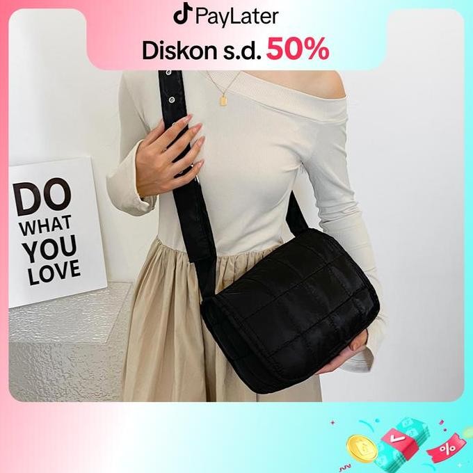 Nevarastore- Ready Tas Selempang Wanita Puffy Sling Bag Kain Shoulder Bag Puffy Bag Canvas