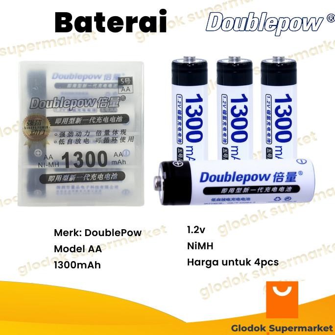 Baterai AA 4pcs 1300 mAh Bisa dicharge Batu Batre Cas Doublepow Batter