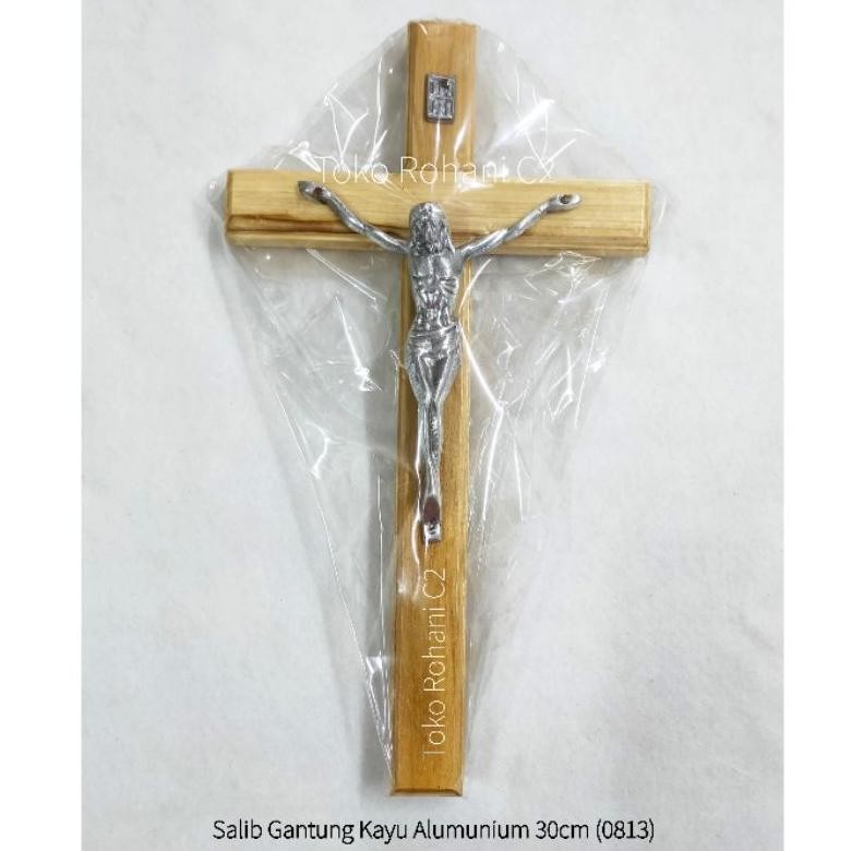 eqw-68 gfd-6 Salib Gantung Kayu Aluminium 30cm (0813) - Salib Gantung - Salib Dinding 30cm Premium T