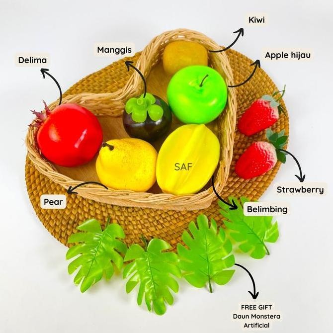 Paket Buah JUMBO Artificial Palsu - Fake Fruit Full Size FREE Daun Monstera Set Props Foto