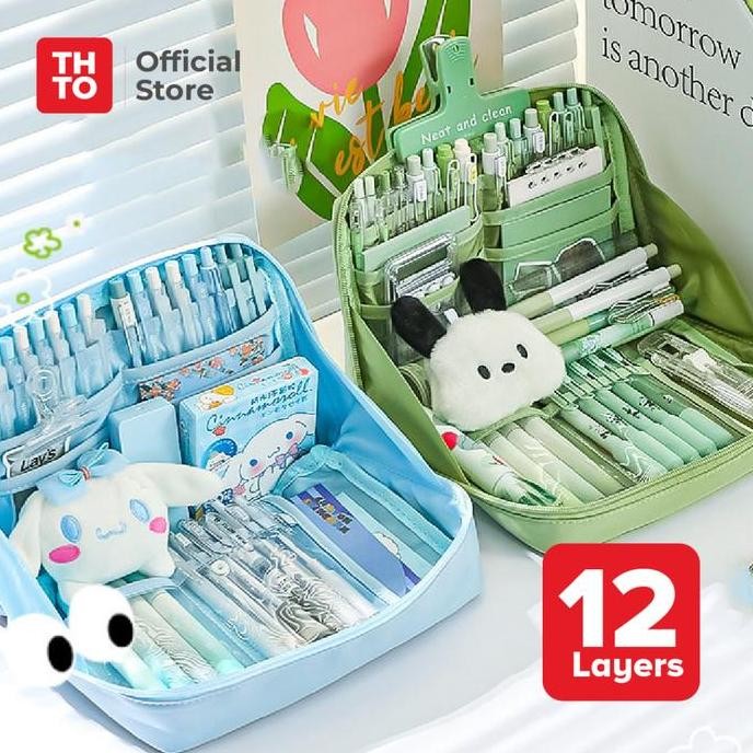 

THTO 12 Layer Tas Tempat Pensil Case Pouch Anak Sekolah Transparan Kapasitas Besar Stationery A020 liquid