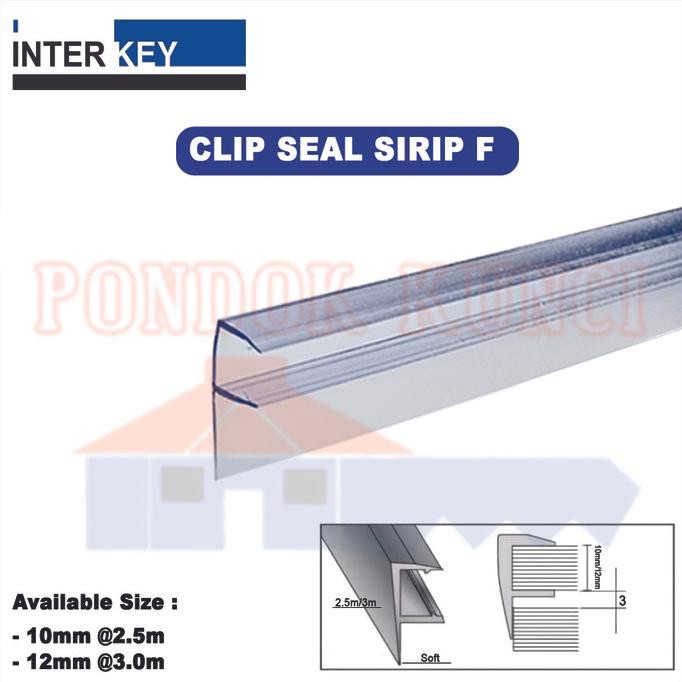 Waterseal Model Sirip F Clip Seal Pintu Kaca 10mm/12mm Klip Seal