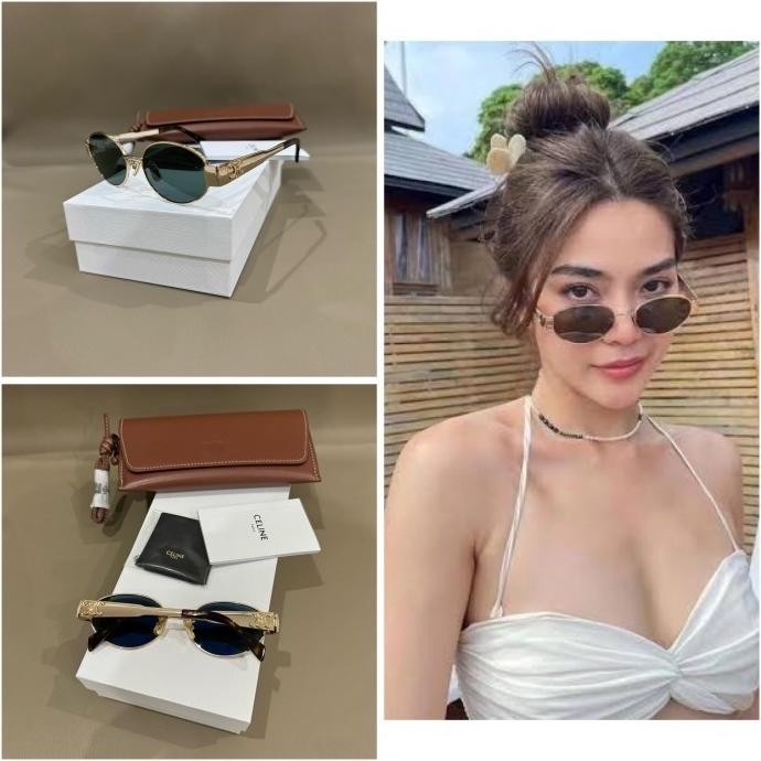 Grosir Celine Triomphe Metal 01 Gold Green Sunglasses Lisa