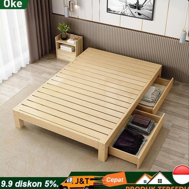 180CM Dipan Lantai Tempat Tidur Kayu Asli tempat tidur kayu Tempat Tidur Minimalis