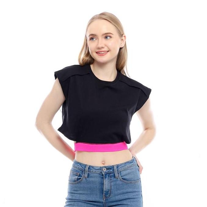 new crop top polos karet pinggang atasan crop tanpa lengan kaos crop sporty enough for today kuiy wa