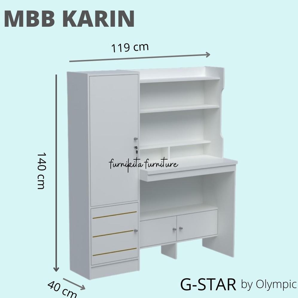 MEJA BELAJAR LEMARI BUKU OLYMPIC MBB KARIN - PUTIH MODERN MINIMALIS