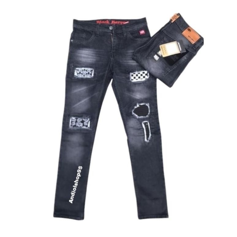 Celana Jeans Panjang Pria Sobek Rucas/ Celana Panjang Biker Busa/ Celana Ripped Jeans Black Baron/ C