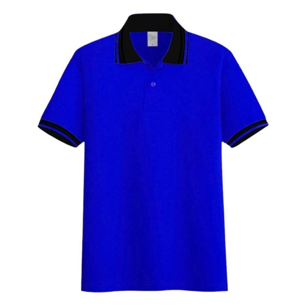 Kaos Kerah Pria Polos Biru Tua / Kaos Polo Shirt Seragam Kerah Kombinasi Lengan Pendek