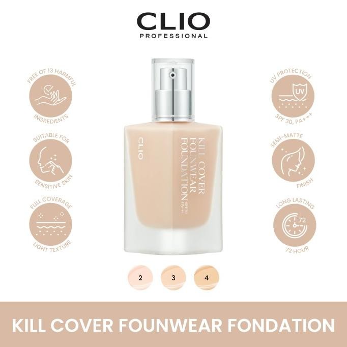 Jual Murah Clio Kill Cover Founwear Foundation Spf 30, Pa+++ Terlaris..