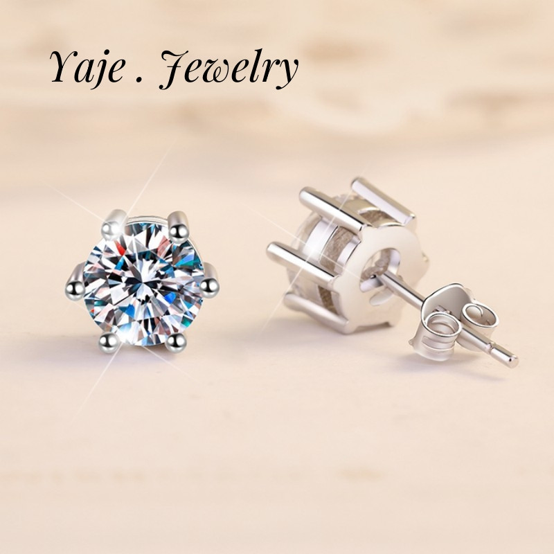 JelitaFash- Anting Moissanite Emas Putih Perak Asli 925 Anting Berlian GRA ORI Anting Tusukan Klasik