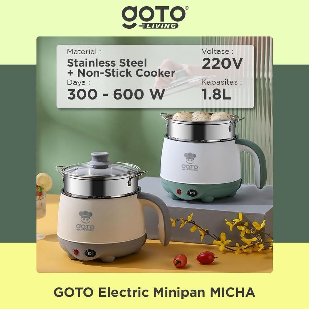 Panci Listrik Serbaguna - Goto Micha Panci Listrik Elektrik Mini Fry Pan Hotpot Serbaguna 1.8 Liter