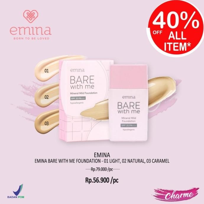 Jual Murah (Ready &Amp; Ori) Emina Bare With Me Foundation Alas Bedak Terlaris..