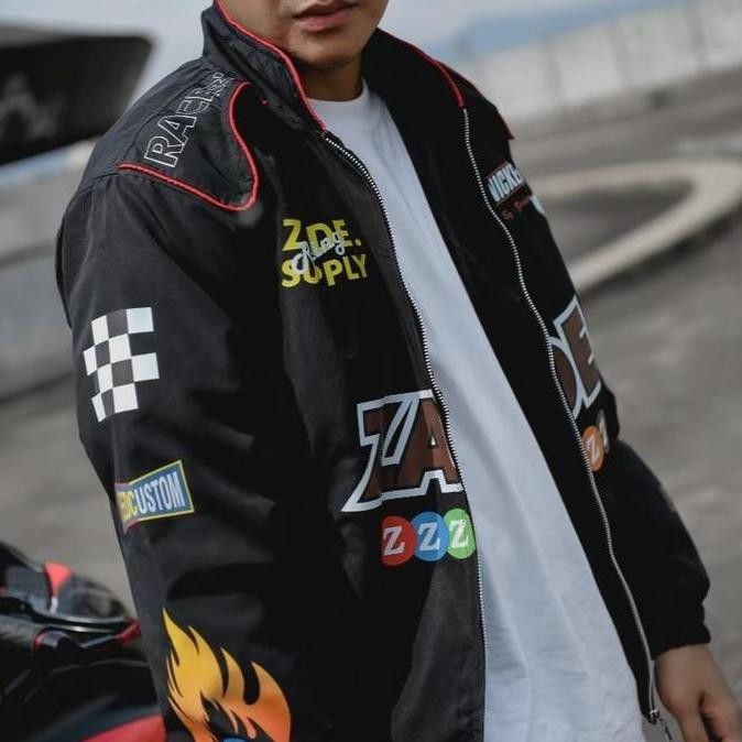 Jaket Nascar Pria Putih Hitam Zade Supply Jaket Nascar Racing Casual Sport Distro Motor