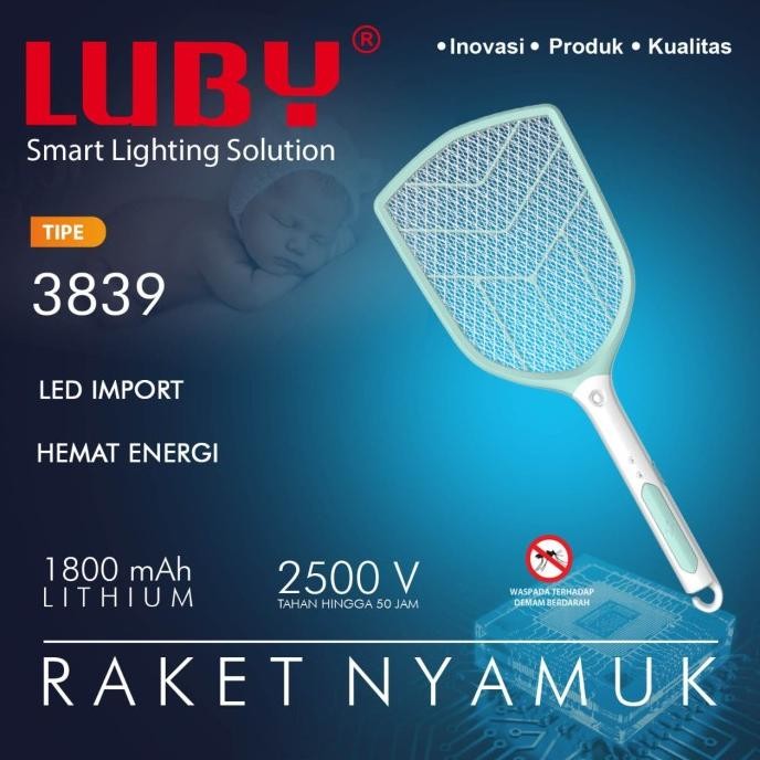Raket Nyamuk Luby Type L-3839 L 3839 Cas Baterai Mosquito Swatter Pembasmi Setrum Nyamuk