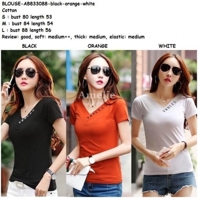 Tersedia Baju Atasan Blouse Wanita Korea Import AB833088 Hitam Putih Orange