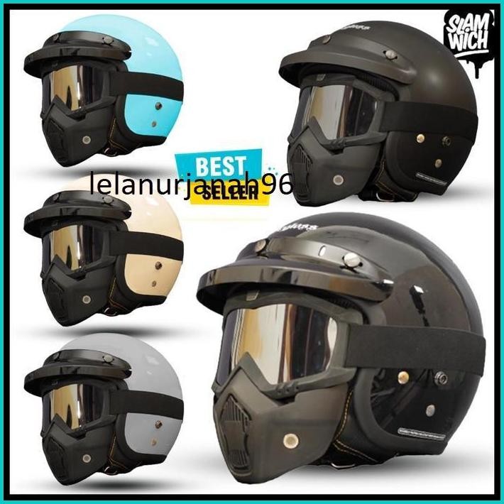 HELM BOGO RETRO PREMIUM CARGLOS / GOOGLES MASK TRAIL CROSS / HELM HALF FACE UNTUK PRIA DAN WANITA DE