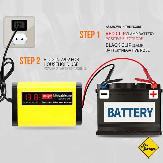 Charger Aki Mobil Motor Cas Casan Aki Accu Mobil Motor 12V Otomatis LCD