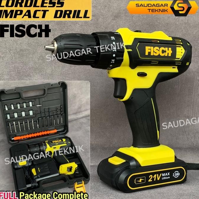 Grosir Cordless Impact Drill Fisch 21 V Mesin Bor Tembok Screwdriver Cordless Baterai Batre 21V Set 