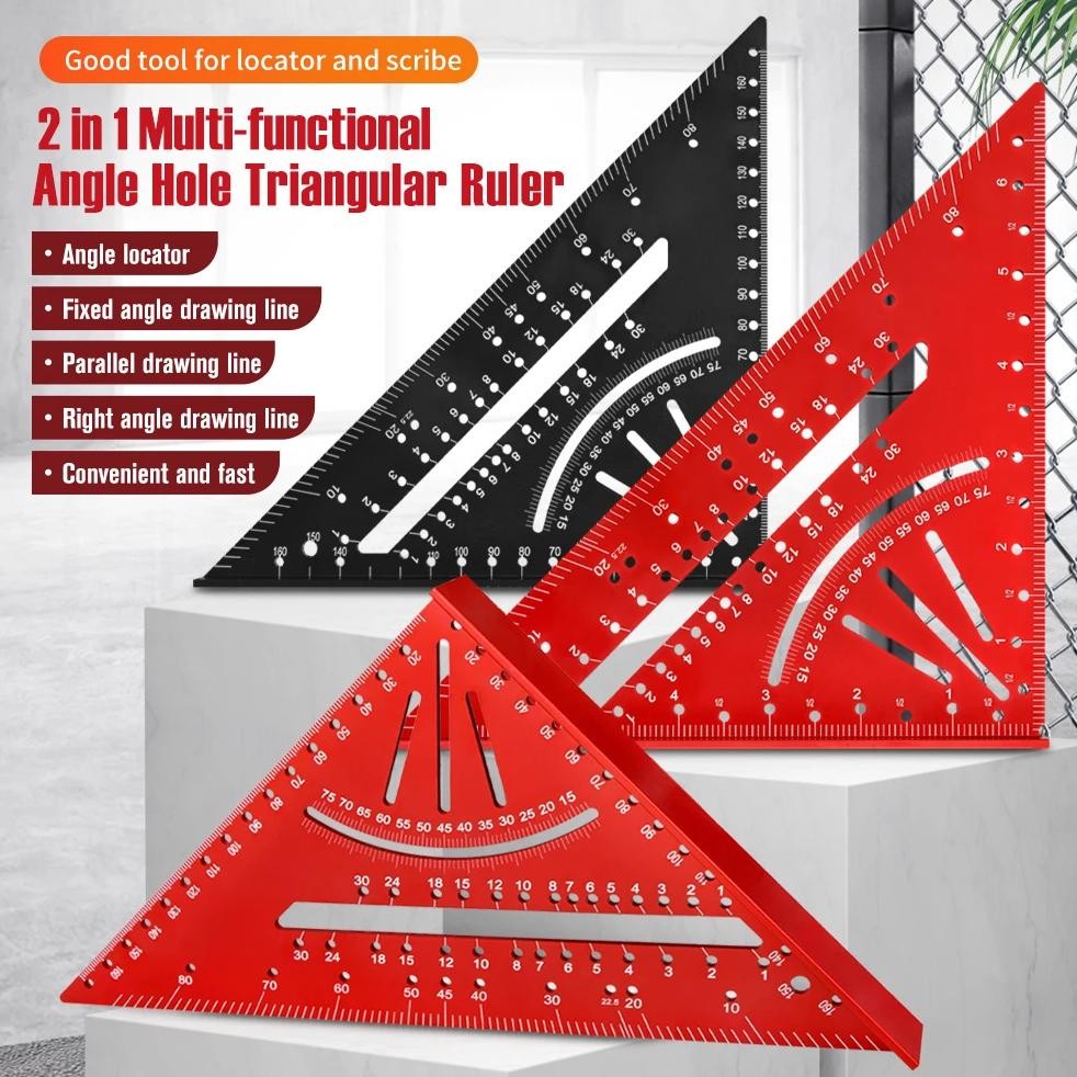 

1Pc Aluminium Alloy Triangle Ruler, Black/Red Metric Triangle Ruler, Angle Measurement Tool For Woodworking