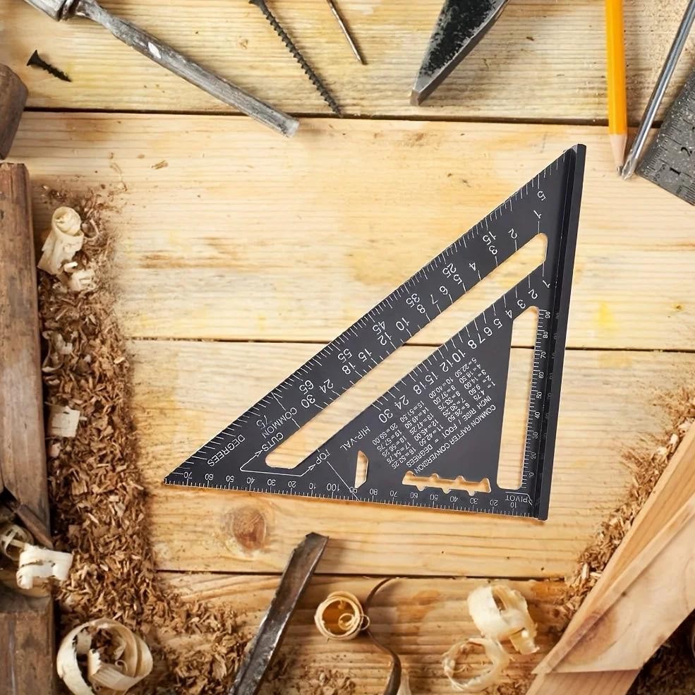 

7 Inch Triangle Ruler Black Angle Squrae Rafter Square Protractor High Precision Aluminum Alloy Triangle Ruler Woodworking Tools