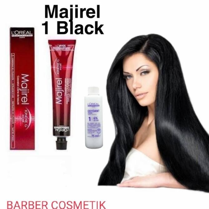 cat rambut pewarna rambut loreal majirel 1 Black + oxydant