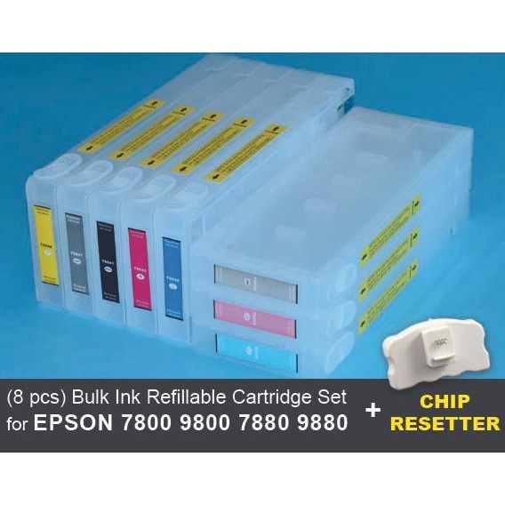 Bulk Ink Refillable Cartridge SET Epson 7800/9800/7880/9880 + RESETTER