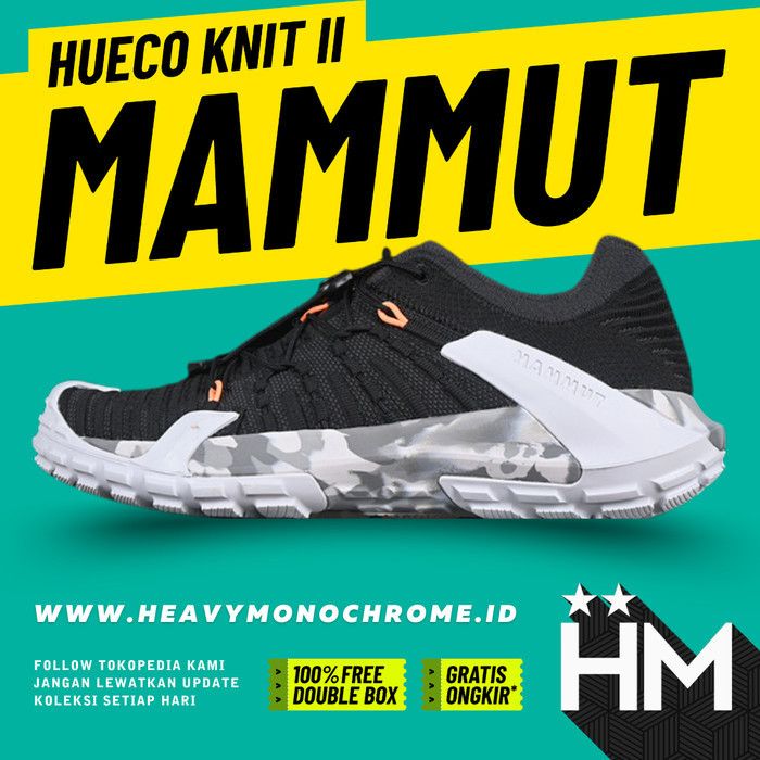 Mammut Hueco Knit II Low Sepatu Hiking Outdoor Black White 43102 (Size 36-46)