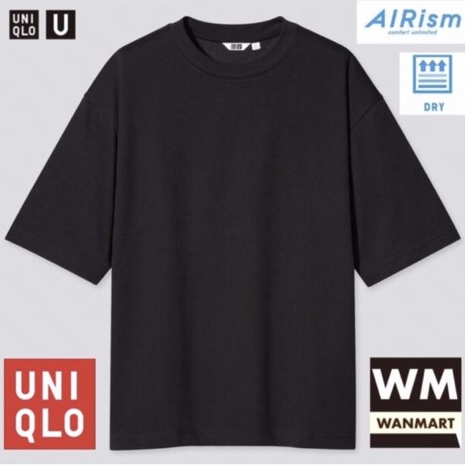 UNIQLO U AIRism Men T-Shirt Kaos Katun Oversized Pria Lengan 1/2 Black