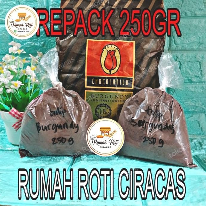 

Promo Tulip Burgundy Repack 250Gr Cocoa Powder Cokelat Bubuk 10% Chocolate