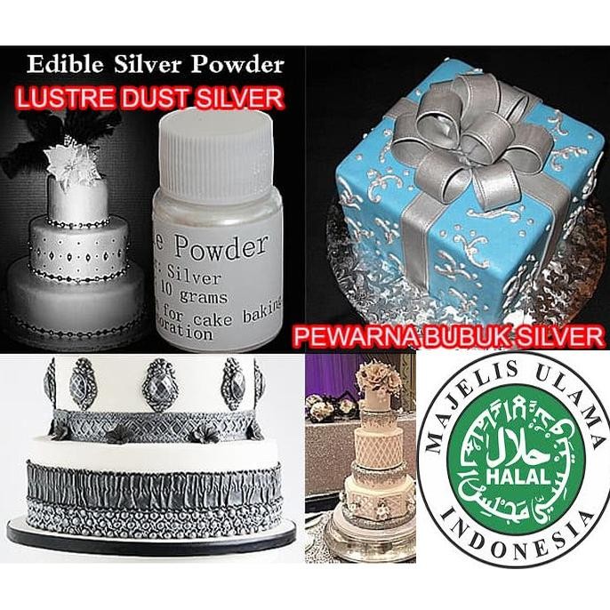 

Sale 100 Gram Silver Perak Halal Metallic Lustre Dust Gray Edible Bubuk