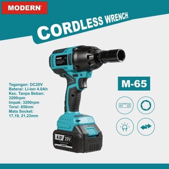 ready  MODERN M-65 Mesin Bor Impact Wrench Cordless Pembuka Baut Baterai M65 murah