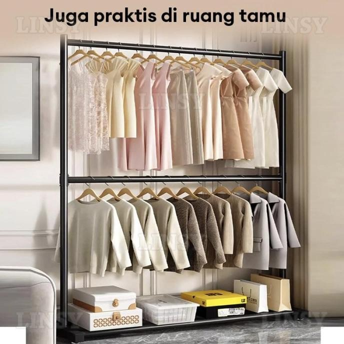 Rak Gantungan Baju 2 Susun Dengan Roda Gantungan Baju Besi Rak Baju Gantung Rak Display Hijab 200cm
