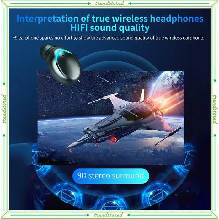 EARPHONE BLUETOOTH TWS F9 + POWERBANK WIRELESS 5.3 WATERPROOF