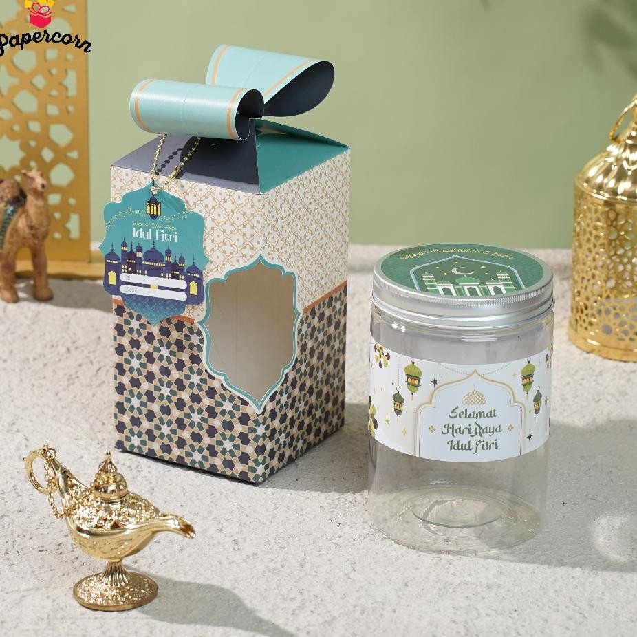 

10 Pc Bo Hamper Lebaran Bo Idul Fitri Pita Blue Muat 1 Tople Ilinder 600 800 Ml 9915 Cm